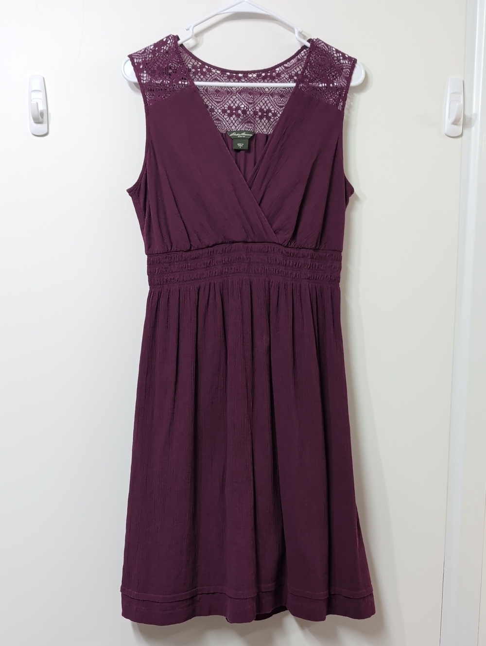 Eddie Bauer Plum Crochet Lace Yoke Faux-Wrap Sundress